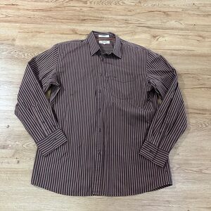 Faconnable Jeans Mens Large Brown Striped Button Down Shirt Long Sleeve Cotton